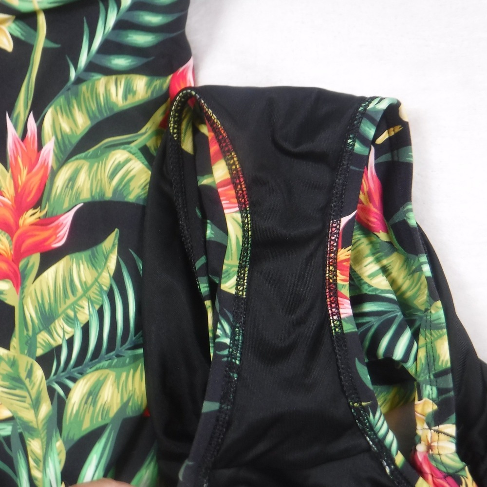 Calia by Carrie Underwood Tropical Floral Tankini Set Black Green Medium - Picture 4 of 13